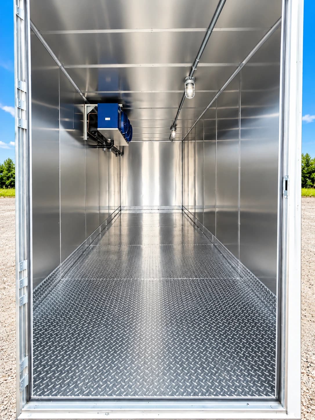 Shared refrigeration reference: stainless-steel cold-storage interior and cooling equipment