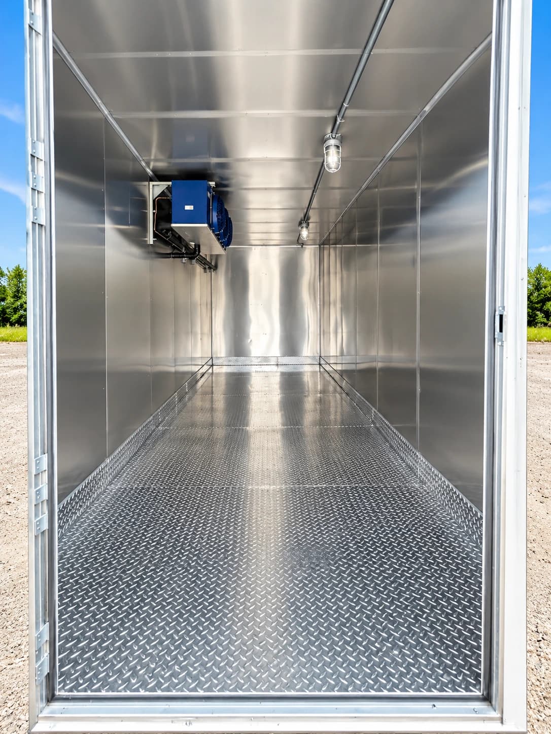 Shared refrigeration reference: stainless-steel cold-storage interior and cooling equipment