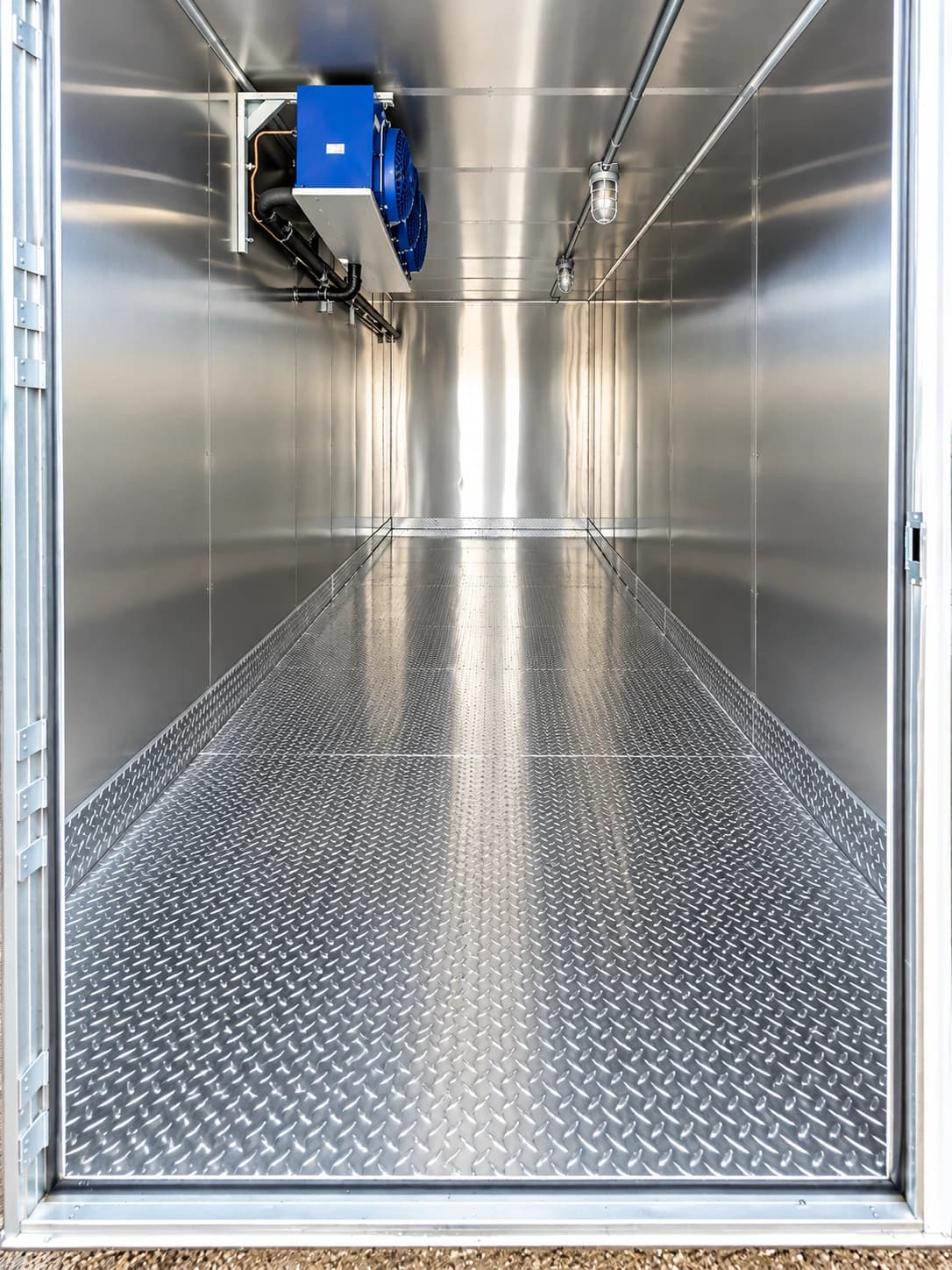 Shared refrigeration reference: stainless-steel cold-storage interior and cooling equipment