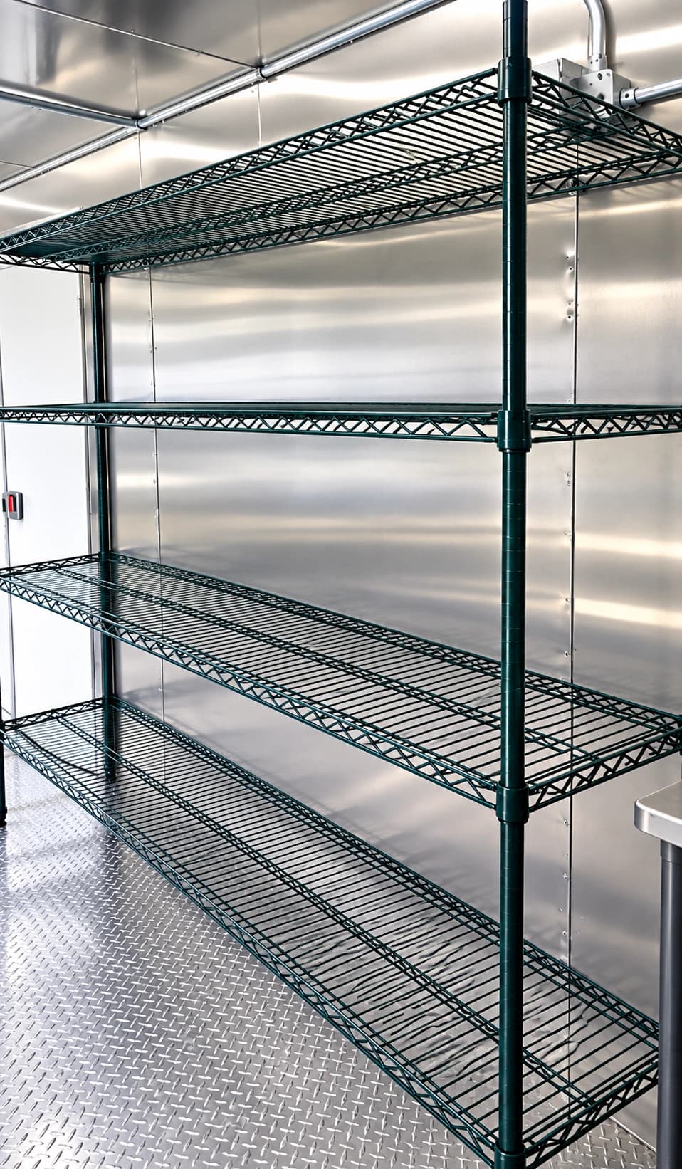Commercial dish trailer interior.