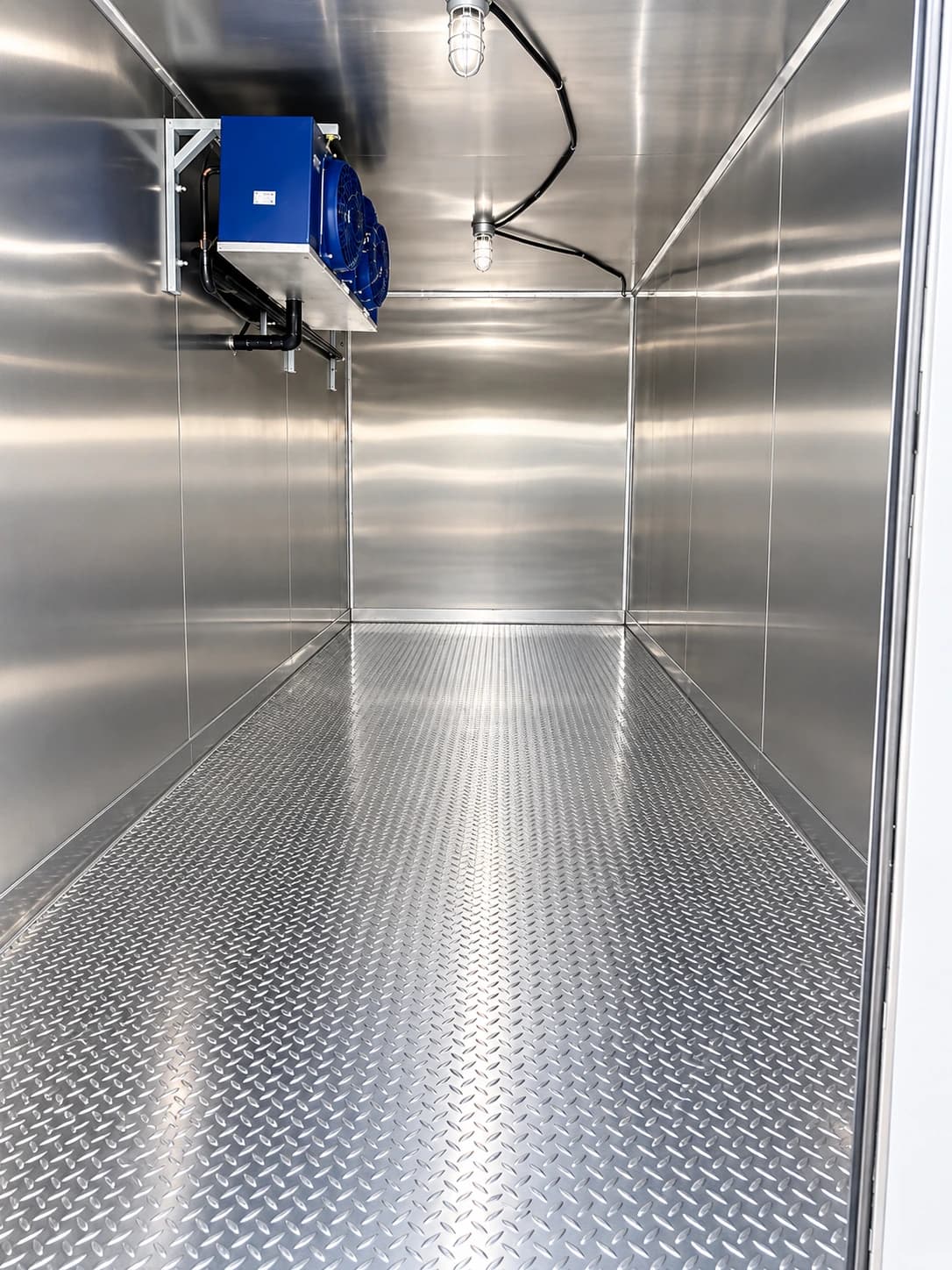 Refrigeration trailer stainless steel interior.